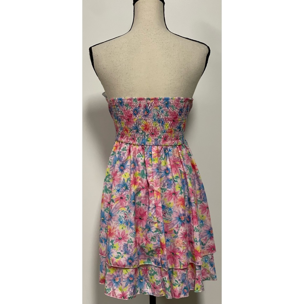 Shein Strapless Floral Mini Dress Pink Size L - Picture 11 of 13
